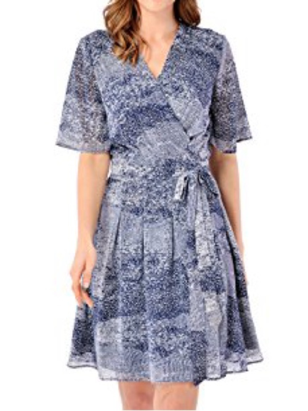 Lookbook Store Abstract Print Short Sleeve Flowy Wrap Style Dress Women Size 16